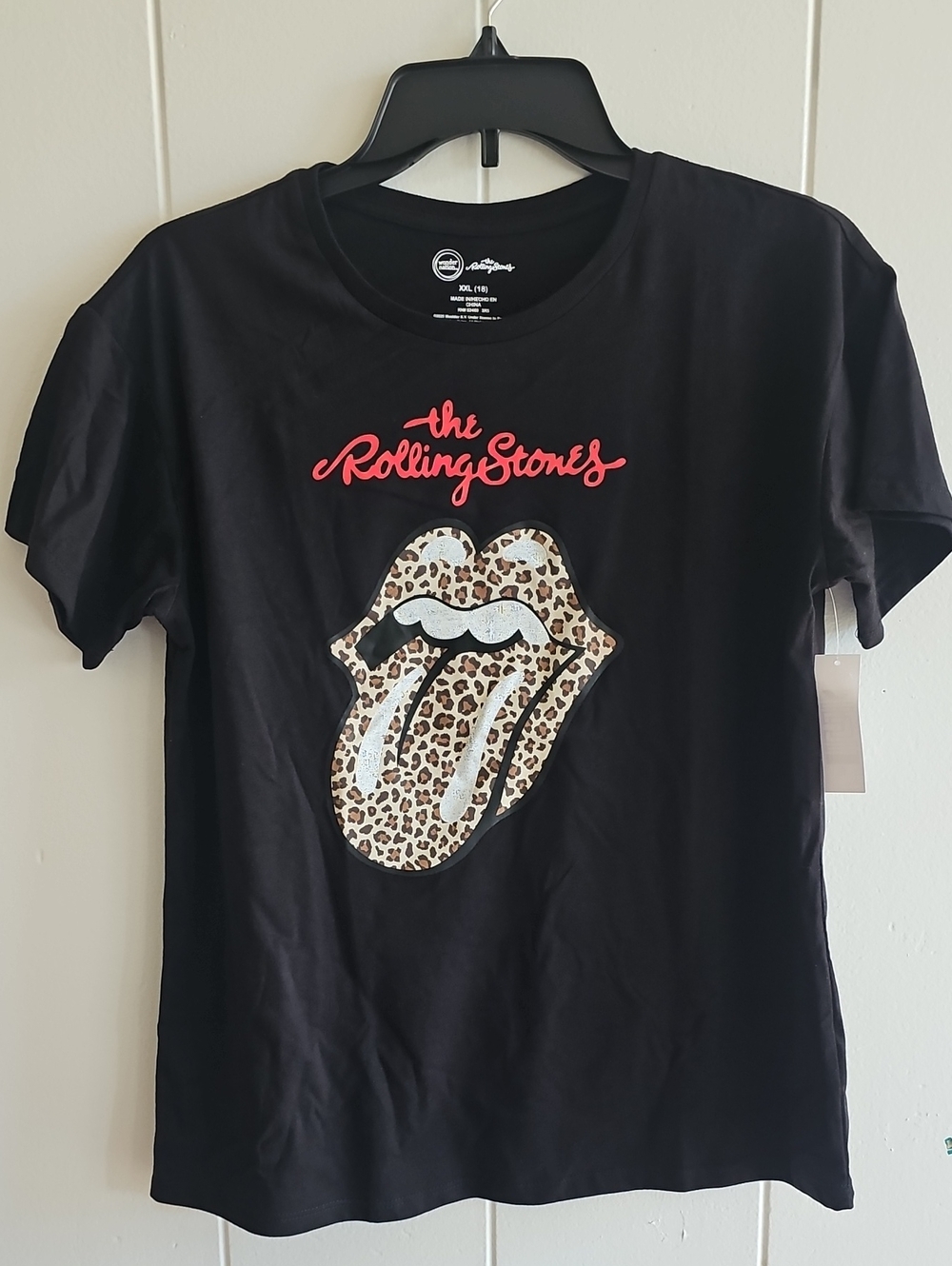 The Rolling Stones Black Kids Tee with Leopard Tongue and Red Logo